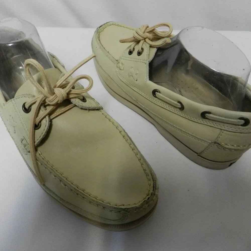 Ralph Lauren Polo Leather cream Loafer Boat Shoes lace up Vintage Men Size Sz 8